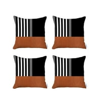 Бохемски набор от ръчно изработени декоративни възглавници за хвърляне на веганска кожа Геометрична 18 18 кафяв и черен квадрат за дивана, спално бельо
