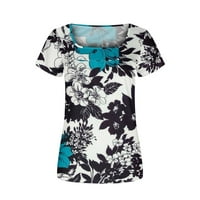 Флорални върхове за печат за жени с къс ръкав тениски квадратна врата Небрежна тренировка риза за мода графична бохо тениски върхове туники