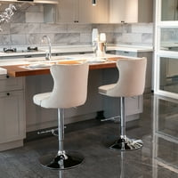 Cfowner въртящ се кадифено бар столове Комплект от 2, регулируеми столове за височина на брояча с хромирани метални основни-хаки