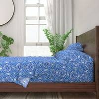 памучни чаршафи, комплект за крал - Кобалт синьо и бяло Китайско народно изкуство Мандала Винтидж печат Персонализиран спално бельо от Spoonflower