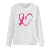 Коледни ризи за рак на гърдата за жени кръгла шия с дълъг ръкав розова панделка пуловер отгоре есен зимен суичър тренировки ризи за женски клирънс