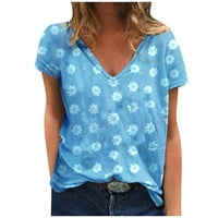 Authormvch плюс размер върхове тениски за жени плюс размер с къс ръкав отпечатани върхове с тениски с тениски с тениски с тениски за жени за жени сини m