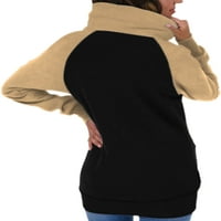Wrcnote дами висока шия дебела пуловер ежедневна зима пълни цип суичъри, сплайсирани кардигани khaki 2xl