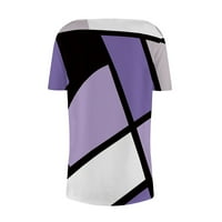 Женски моден ежедневен темперамент V Врат свободен геометричен отпечатан тениска с къс ръкав отгоре S-3XL