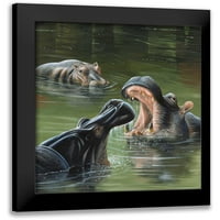 Weenink, Jan Black Modern Musemer Framed Museum Art Print, озаглавен - Hippos in Water