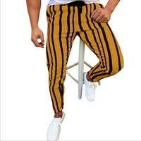 Байок пулотари за мъже Мъжки панталони мъже спортни ежедневни райета бодибилдинг джоб гъвкав талия дълги панталони панталони жълти