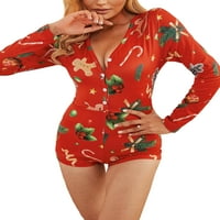 Pudcoco жени Коледни игри от печат на пижама Pajama V-Neck Long Gudeve New Year Wear Sleepear S M L XL XXL