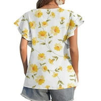 Летни блузи за жени ежедневни кръгли шия шифон с двойна ръка с къс ръкав за гръб блуза ризи върхове върхове