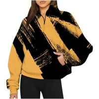 Дамски половин цип на суитчъри на клирънс есенна мода плюс размер флорален печат v Врат дълъг ръкав пуловер с джобове