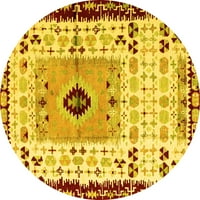 Ahgly Company Indoor Round Abstract Yellow Modern Area Rugs, 4 'кръг