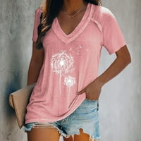 Дамски върхове блуза графични щампи с къс ръкав мода жени лято тениски с тениски с тениски туника розово л l