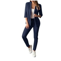 Стилно яке за женски бизнес блейзър панталон костюм за работа, солиден рухен блейзър и панталони Бизнес офис