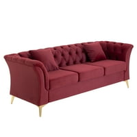 Кадифено бутон Извити извит диван диван, модерен диван от свободното време с ръце за свитъци и златни метални крака, за хол, спалня, червено