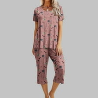 Aufmer Nightbowns for Women Soft Clearance с къс ръкав кръгла шия отпечатък многоцветен пижами комплект печат за сънник и панталони комплекти шезлонги с