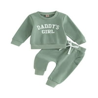 Qtinghua малко дете бебе момичета есен зимни тоалети буква от печат с дълъг ръкав суичър и дълги панталони дрехи зелено 12- месеца