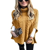 Дамски пуловер пуловер върхове ежедневни костенурки плетен шал пончо пуловер зимен трикотаж светло лилаво m