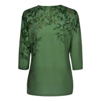 Knosfe ръкави ризи за жени свободни годни екипажи флорални ежедневни върхове летни дами три четвърти дължина ръкави блузи зелени s