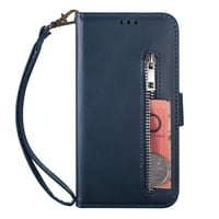 MANTTO за портфейла на Case Samsung, Galaxy S карта джоб калъф за жени и мъже, винтидж PU кожа магнитна флип каишка за каишка за каишка за цип за Samsung Galaxy S22, синьо