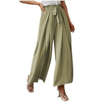 Idoravan жени плюс размер панталони модни жени летни лък небрежен хлабав висок талия, плисирани с широки панталони от твърди панталони