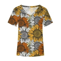 Giftesty Women's Summer V-Nect с късо ръкав щампа ежедневна тениска блуза