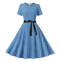 Летни рокли за жени с къс ръкав Midi Dress Fashion A-Line Polka Dot Round Dekline Дата на дата синя s