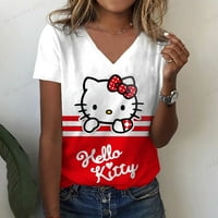 Големи размери Hello Kitty Print Женски тениска небрежно разхлабени къси ръкави Топ тройник дами тениска 5xl улични дрехи Дрехи лято