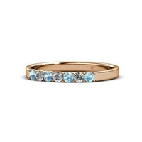 Aquamarine и Diamond Si2-I1, G-H Stone Wedding Band 0. Ct TW в 14K розово злато.Size 8.0