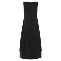 Летни рокли за жени с квадратно деколте със средна дължина сладка а-линия солидна без ръкаща ежедневна рокля черна 5xl