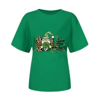 Женски модни ризи удобни ежедневни блузи с къси ръкави Класически основни дрехи за момичета Сладки елфи детелина печат Топс Екипаж Тениска Зелена XL