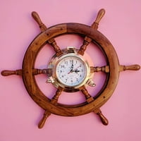 Морска елегантност Изокация Време: Дървен часовник на кораба с монтиран отвор Jhanjhat - бял цифров циферблат