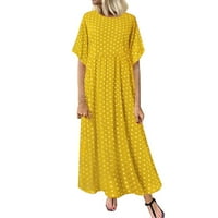Huaai жени плюс размер летни рокли с къс ръкав полка точка отпечатана макси рокля ежедневна винтидж бохемска флорална рокля жълта xxxl