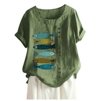 Wesracia летни върхове за жени жени ежедневни бохо риби печат разхлабена блуза с къс ръкав бутон за риза отгоре