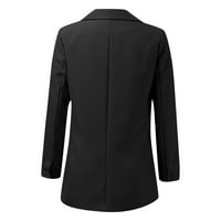 SNGXGN женски бутон Blazer Open Front Juge Cuity Костюми за ревера дълъг ръкав за ежедневни работни блейзери за жени, черно, размер XL