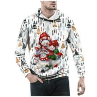 Hanas Men's Clothing Christmas Vintage Men's Print Есента зима дълъг ръкав качулка качулка топ пуловер с качулка бяло xl