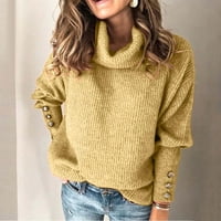 Пуловер Guzom за жени в продажба- Небрежни върхове Солидни пуловери за жени модерни върхове Нови пристигания Жълт размер 4