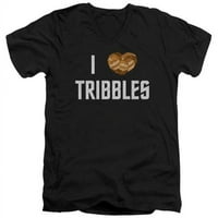 Trevco Star Trek-i Heart Tribbles- Кратък ръкав за възрастни 30- Tee- черно- изключително големи