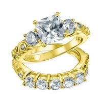 3ct CZ Square Princess AA годежен сватбен пръстен лента Злато покритие