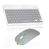 Акумулаторна Bluetooth клавиатура и мишка комбо ултра тънък за Lenovo Tab и всички Bluetooth Android PC-Stone Grey Keyboard със сребърна RGB LED мишка