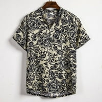 Хавайски ризи за боулинг за мъже етнически къс ръкав ежедневен памучен бельо печат хавайска риза блуза мъже блуза риза