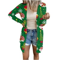 Honeeladyy Clearance под 10 $ Коледна жилетка за женски сладък Xmas стил печат с дълъг ръкав отворен предни връхни дрехи Зимен есен Flowy Top
