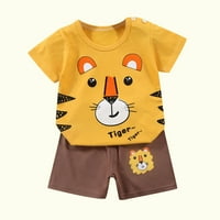 Efsteb бебе момче дрехи комплект модни сладки деца малко дете бебе бебешки момчета дрехи комплекти за ежедневни къси ръкави кръгла тениска на врата и къси панталони комплект жълти 2- години
