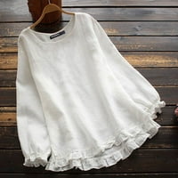 Тениски за жени ежедневни летни бяла кръгла шия с дълъг ръкав нередовен фрил свободен плътно цветен връх за жени s