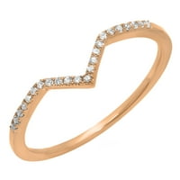 Колекция DazzlingRock кръгла бяла диамантена сватбена охрана V Chevron Band за жени в 10K розово злато, размер 7.5