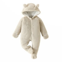 Бебешко бебе зима размит комбинезон, мечка уши снежен костюм новородено качулка топло палто с дълъг ръкав с цип рип, 0- месеца