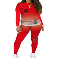 Grianlook жени анцуг еластична талия с дълъг ръкав салон за джогинг топ+панталони джогинг спорт сет червено s