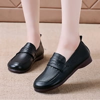 DMQUPV токчета с размер изкуствен кожен твърд цвят есен с дебела подметка плосък фиш върху мързеливи хора кръг пръст джапанки сандали обувки черно 6.5