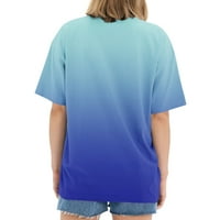 Торбисти ризи дамски градиентни върхове Crewneck къса ръкав блуза Модна туника цветни тениски уникални тийнейджъри продажби сини xxl