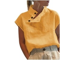 Дамски летни елегантни ежедневни копчета за кръгло шия с къси ръкави блузи върхове