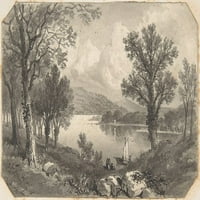 Изглед към езеро или река с отпечатък на плакат от платат от хълма Дейвид Октавий
