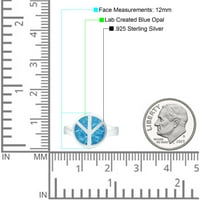 Синя ябълкова бижута Ко. Мирен знак палец жени годежен пръстен син опал стерлинги сребро
